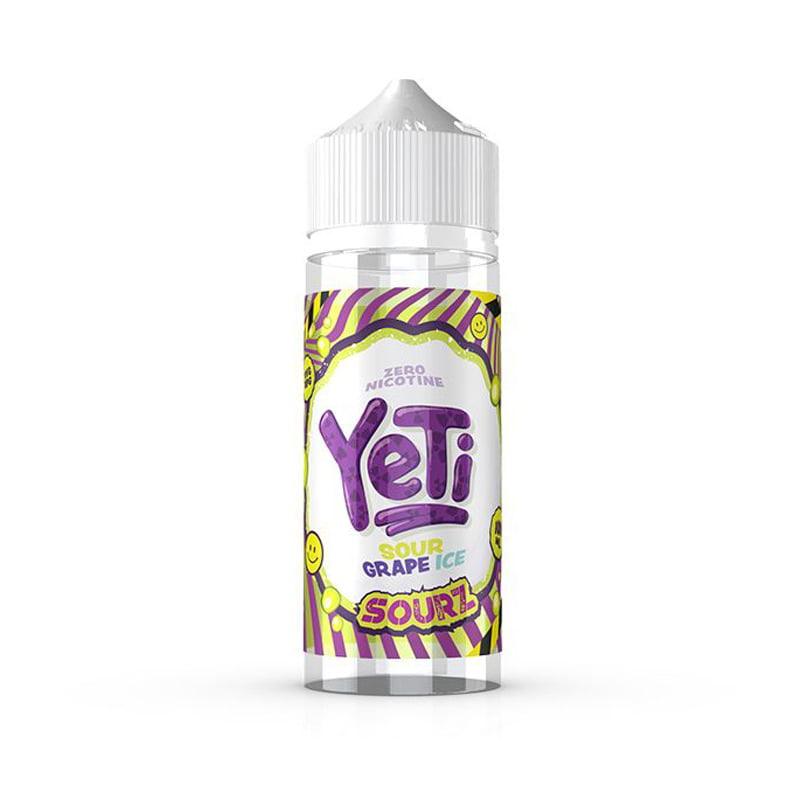 Yeti Sourz Grape Ice 100ml shortfill bottle with vibrant purple and green design.