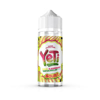 Yeti Sourz vape juice bottle with sour raspberry watermelon ice flavour label.