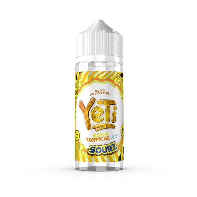 Yeti Sour Tropical Ice e-liquid bottle with vibrant yellow and green label design.