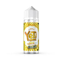 Yeti Sour Tropical Ice e-liquid bottle with vibrant yellow and green label design.