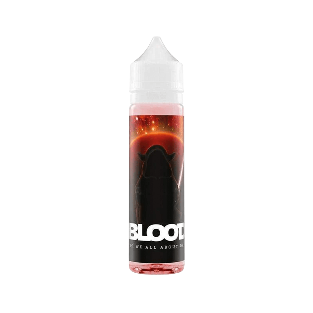 Vape juice bottle with a sci-fi themed label, featuring a silhouette and red background.