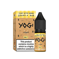 Yogi Salt e-liquid bottle and box, peanut butter banana granola bar flavour.