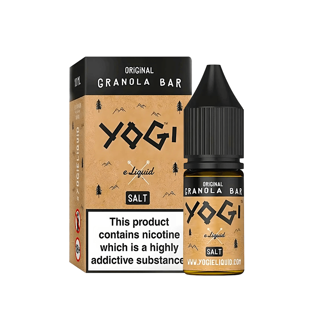 Yogi Original Granola Bar Salt e-liquid 10ml bottle and box with nicotine warning label.