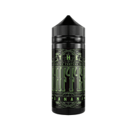 Black vape juice bottle with "The Gaffer Banana" label in green and white.