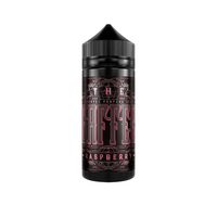 Black vape juice bottle with ornate "The Gaffer" raspberry label design.