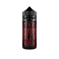 Black vape juice bottle with red "The Gaffer" label and strawberry flavour text.