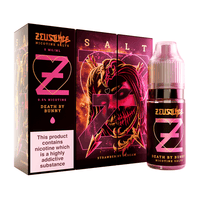 Zeus Juice "Death by Bunny" nicotine salt, strawberry flavour, 10ml bottle and packaging.